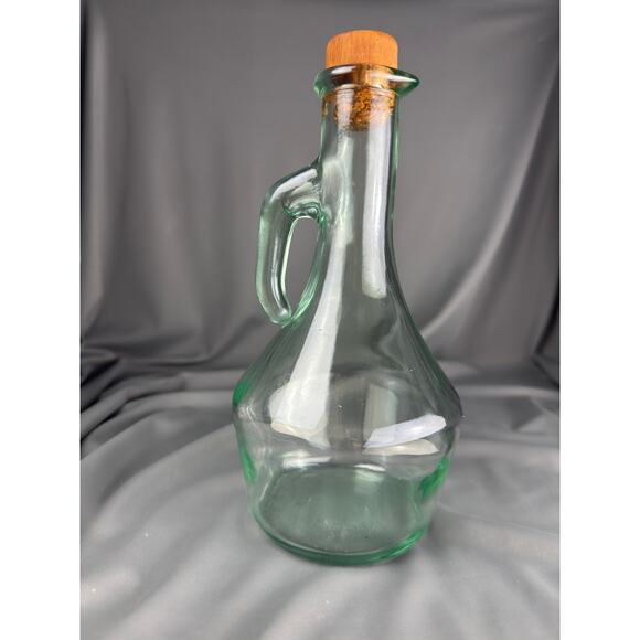 Vintage Italian Glass Cruet | 8.5" Green Tint Oil Vinegar Bottle - Picture 1 of 5